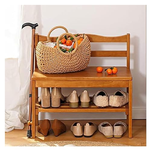 Banco de almacenamiento de zapatos con respaldo, taburete de pasillo de madera, estante de entrada rústico, asiento multiusos