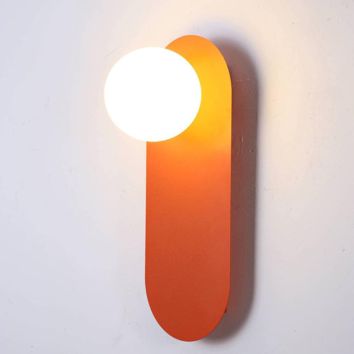 Glass Corridor Wall Mounted Lamp,Globe Light Fixture with Orange Background,Nordic Style Wall Sconce for Bedroom Kitchen and Hallway