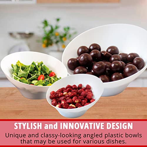 Party Bargains Angled Plastic Bowls - [5 Pack] White, Heavy-Duty Premium Quality Large Serving Bowl, Excellent For Weddings, Baby & Bridal Showers, Parties & More #TOP5