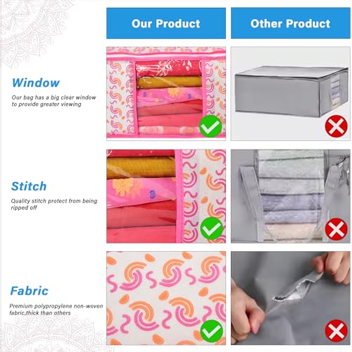 Image of Non-Woven Saree Covers with Zipper & Transparent Window | Clothes Storage Bags for Wardrobe Organization | Dustproof Garment Storage for Sarees, Dresses, and Clothes (Pink, Pack of 20)