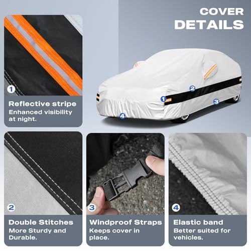 Image of 10 Layers Car Cover with Charger Port Custom Fit for Tesla Model Y (2020-2026), Waterproof All Weather for Automobiles, Outdoor Full Cover Sun Dust Rain Protection with Cotton. Silver