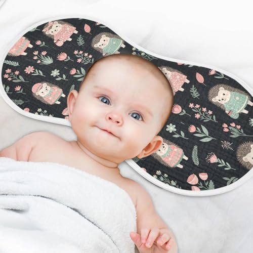 J JOYSAY Hedgehog Flowers Black Baby Burp Cloths for Boys Girls Large 22''x11'' Cotton 4 Layer Burping Cloths for Girl Babies one sizex44