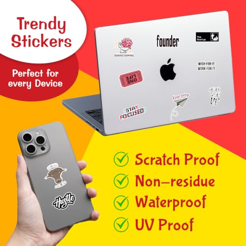 Image of CodersParadise Motivational Sticker Pack for Entrepreneurs - Waterproof Inspirational Quote Vinyl Self-Adhesive Stickers for Laptop, Diary & Water Bottles | 7.6 cm (Pack of 58)