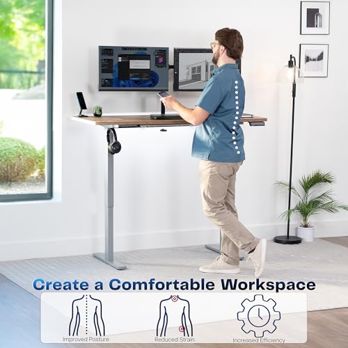Image of VIVO Reclaimed Wood 60 x 24 in Standing Desk, DESK-KIT-1G6P | Electric, Holds 220 lbs, Sit Stand, Height Adjustable, Solid One-Piece Table Top, Memory Presets, 1B Series, Gray Frame