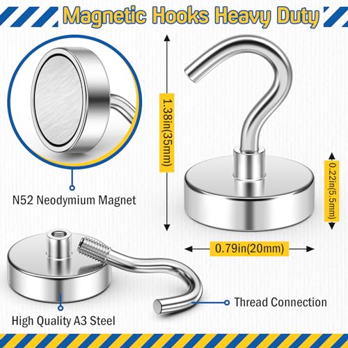 Image of FINDMAG Magnet Hooks, 50LB+ Magnetic Hooks for Hanging, 6 Pack Silver | Heavy Duty Magnetic Hooks for Cruise Cabins, Home, Classroom, Fridge, Travel, Ship and Locker, Cruise Essentials 2026