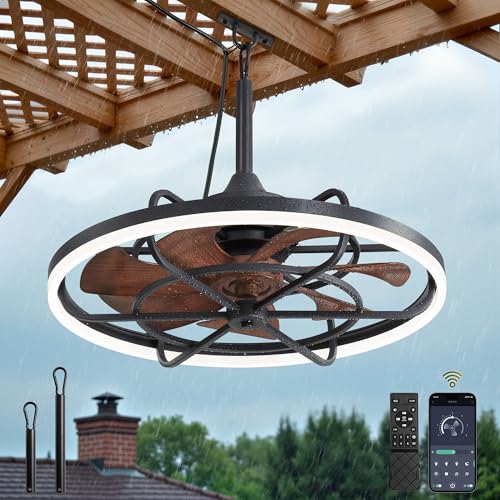 Image of Fanbulous 24 inch Outdoor Ceiling Fan with Light, Waterproof Caged Gazebo Fan