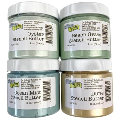 The Crafter's Workshop Stencil Butter Medium, Easy-to-Spread, Adds Shimmer, Shine and Colorful Texture, Cleans Up with Water, 4 pk, 2-oz each, Coastal Cover