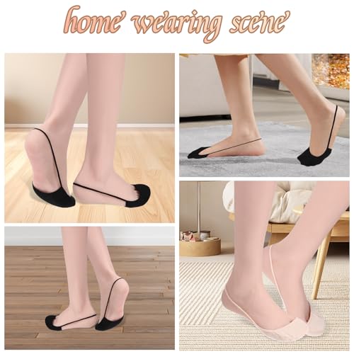 Image of Piriuuo 6 Pairs Toe Topper Socks for Women, Ultra Low Cut Liner Socks Ball of Foot Cushion Socks No Show Socks with Sling Back Half Socks for Heels(Beige, Black)