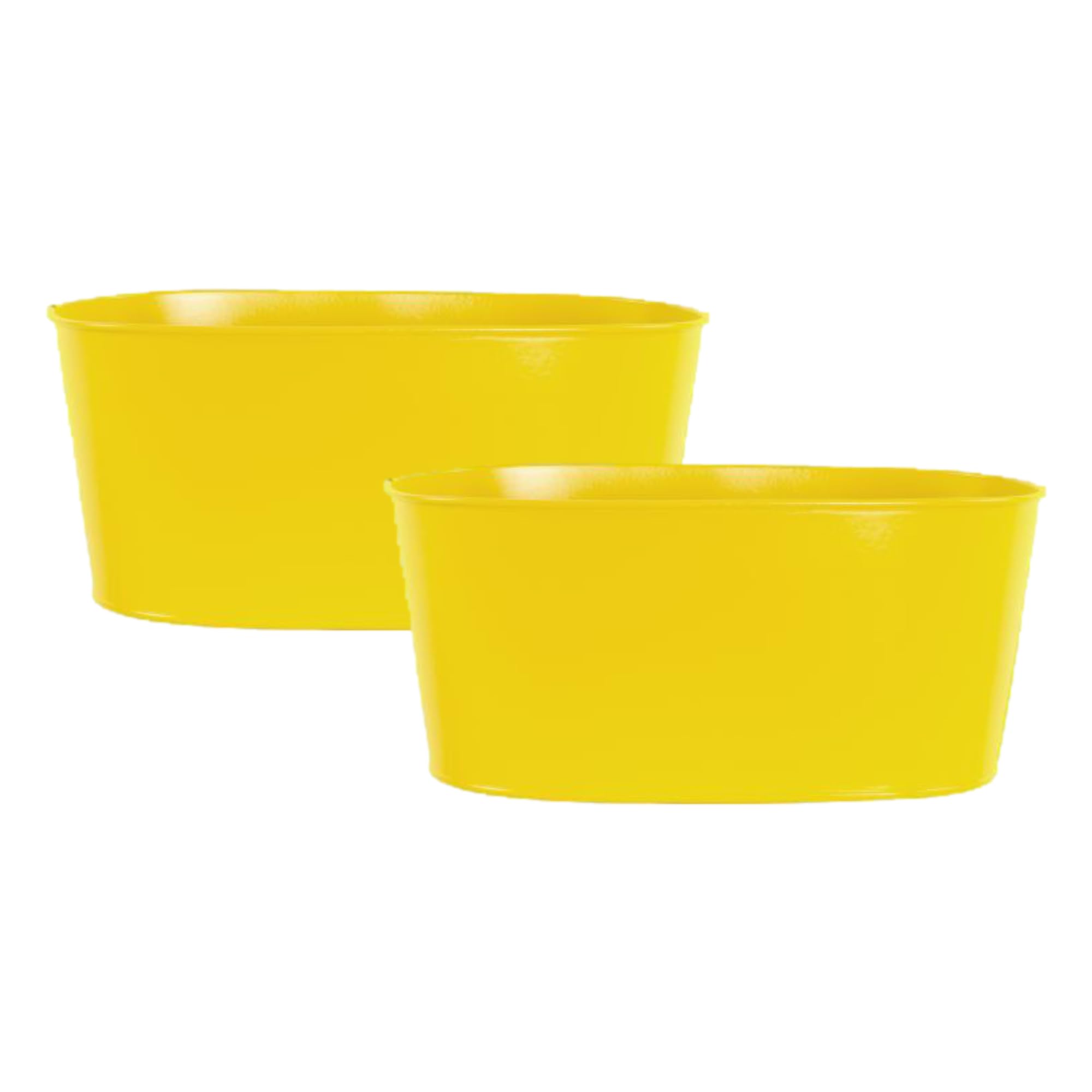 Fyne-Finds Yellow Set Of 2 Oval Metal Herb Trough 23Cm, 9Inch Galvanised Planter Outdoor Garden Flower Pot