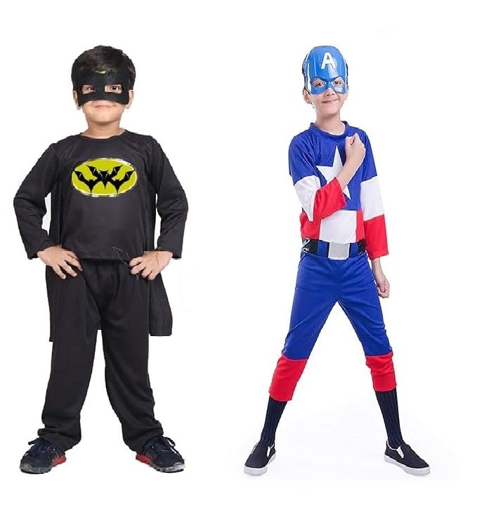 Image of Hosiery Fabric Pack of 2 Superhero Costume dress For Kids Halloween Cosplay Fancy dress Outfit for Boys and Girls
