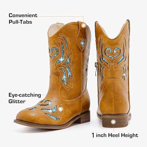 Girls Cowgirl Boot Glitter Kids Cowboy Boots Western BoysCowboy Mid Calf Square Toe Toddler Little Kid/Big Kid Party Birthday Riding Shoes 6