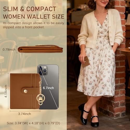 Image of Jogjam Caramel Rfid Ladies Wallet, Small Slim Thin Compact Credit Card Women Wallet, PU Leather Bifold Cash Zipper Coin Pocket ID Window for Female Gifts