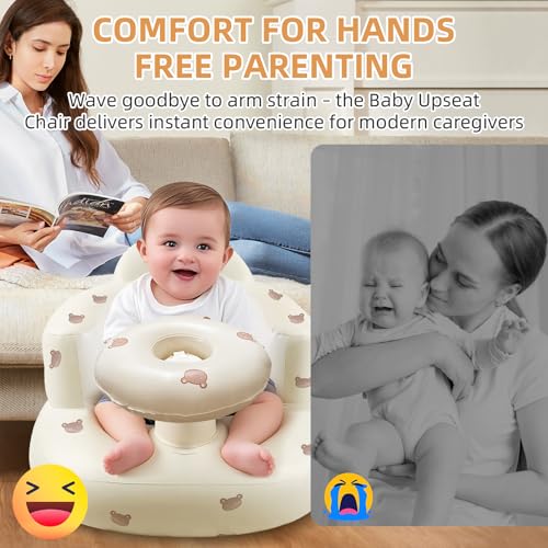 Image of Inflatable Baby Seat with Tray, Blow up Infant Chair for Babies 3 Months and up, Comfortable Baby Floor Seats for Sitting Up, Built in Air Pump with Back Support Toddler Waterproof Sofa (Bear)