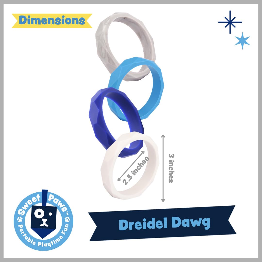 SWEET PAWS Dreidel Dawg Kauspielzeug für Welpen, tragbar, Hanukkah-Stack, klein, blau/weiß