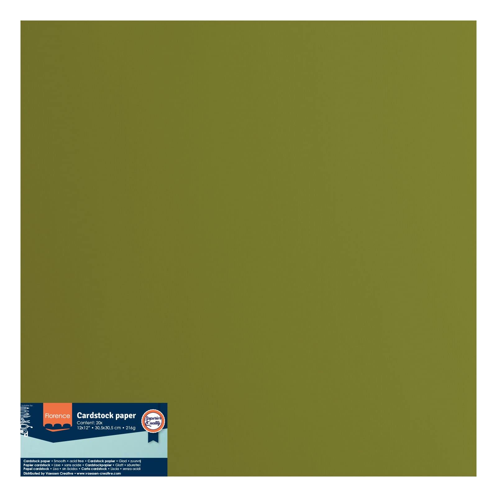 Cartoncino Florence Liscia - Materiali per Biglietti colorati 30,5 x 30,5 cm - Olive - 20 Fogli - Carta per Scrapbooking, Biglietti, Fustellatura e Progetti con Carta - 216 gsm - Verde