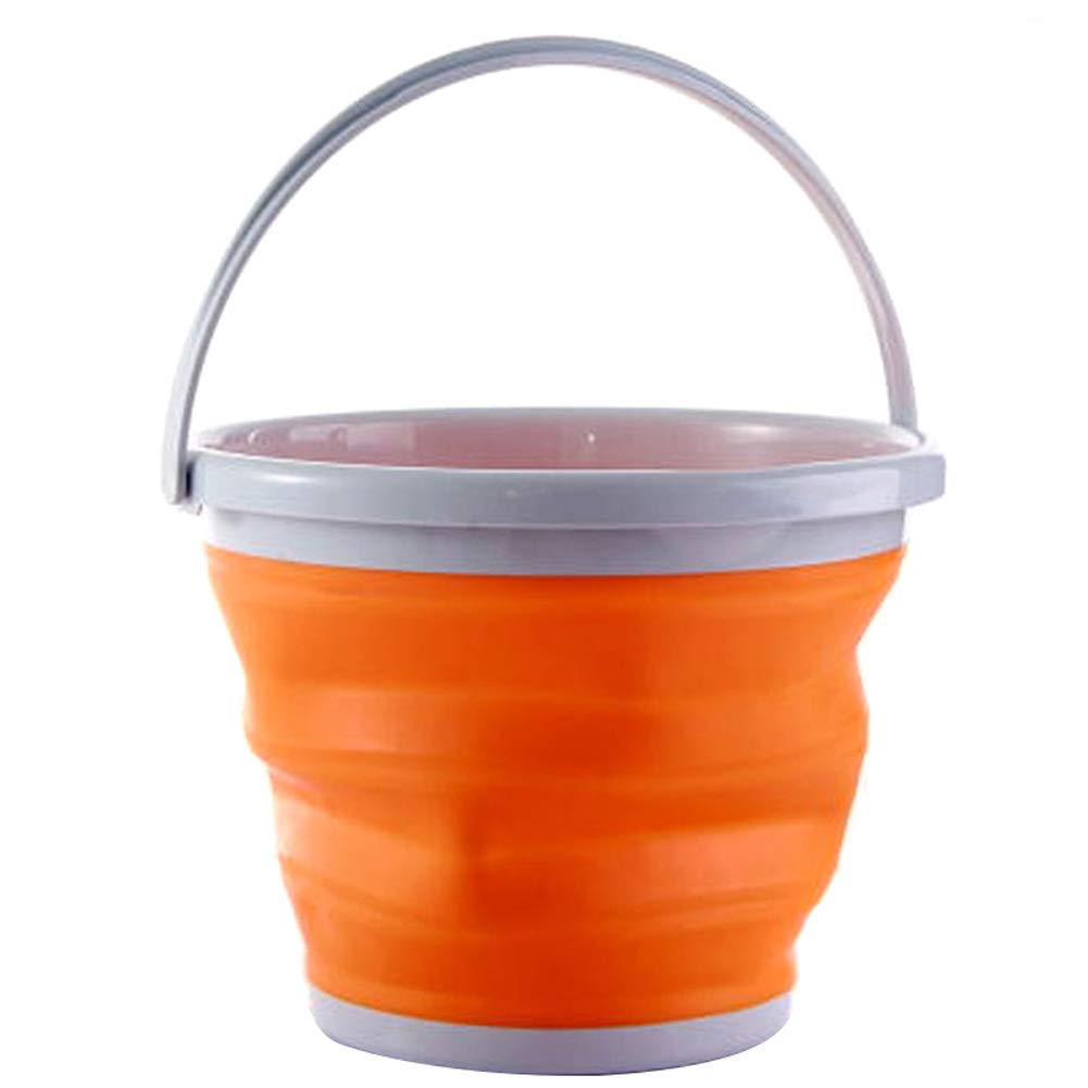 Ausuky Orange Foldable Silicone Round Bucket Household Cleaning Portable Folding Bucket Go Out Picnic Bucket (5L,)
