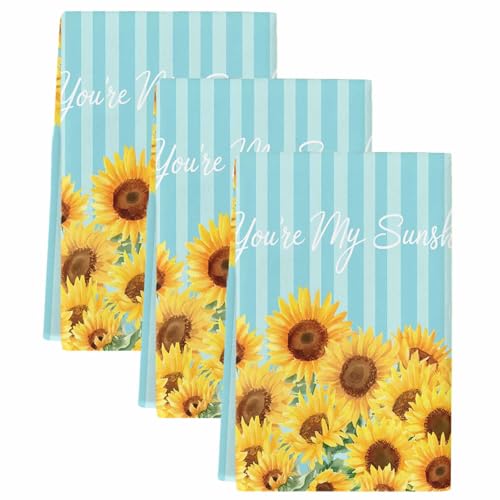 Epetloutys Sunflower Kitchen Towels Set of 3, Water Absorbent Dish