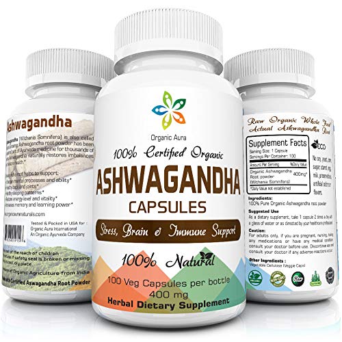 Organic Aura Ashwagandha Capsules. Your Natural Supplement for Stress & Anxiety Relief, Mood Enhancer, Immunity, and Adrenal Support. Fresh and Original. No GMO and Gluten Free. Organic Aura Ashwagandha Capsules. Your Natural Supplement for Stress & Anxiety Relief, Mood Enhancer, Immunity, and Adrenal Support. Fresh and Original. No GMO and Gluten Free.