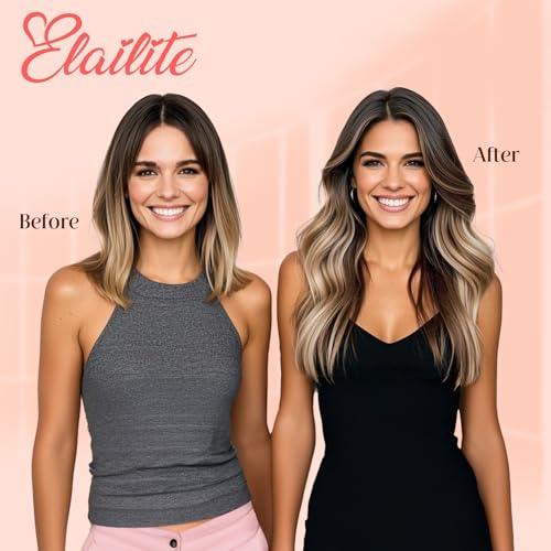 Image of Elailite Tape in Hair Extensions Human Hair Thick Real Remy Hairpieces Medium Brown & Dark Blonde 22 Inch 50g 20pcs Straight Invisible Seamless Skin Weft Best Tape for Women