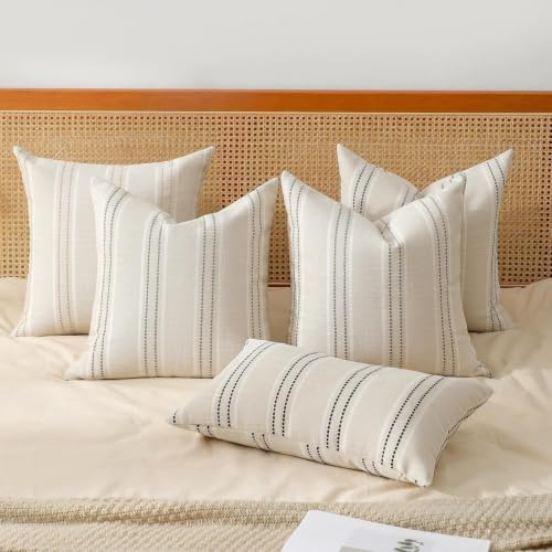 Image of Hckot Stripe Throw Pillow Covers 26x26 Large Square Khaki Pillow Cover
