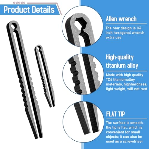 2 Stück Mini-Titanpinzetten, tragbare Titanpinzetten, Reise-EDC-Pinzetten, Legierungspinzetten, Survival-Pick-Up-Pinzetten, tragbare kleine Pinzetten, EDC-Werkzeuge und Gadgets(Schwarz)