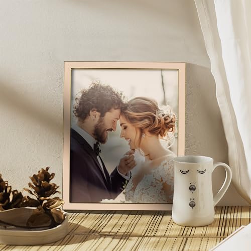 Image of eletecpro 8x10 Enamel Picture Frame with Real Glass Cover, Cute Photo Frame with Gold Metal Edge, Horizontal and Vertical Display Pictures 8 by 10 for Tabletop and Wall Decor, Pink, 1 Pack