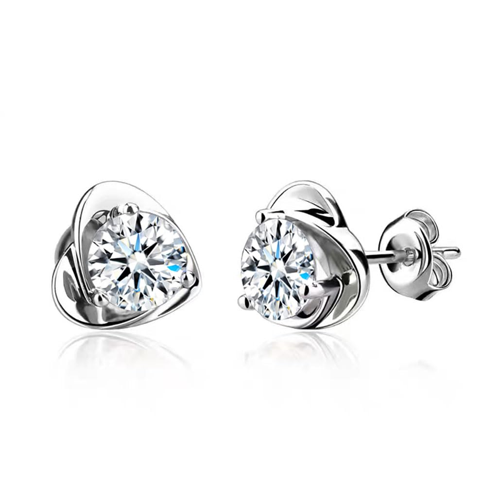 RoseJeopalSilver Heart Stud Earrings for Women, 925 Steling Silver Stud Earrings, Love Heart Cubic Zirconia Studs for Wife Girlfriend