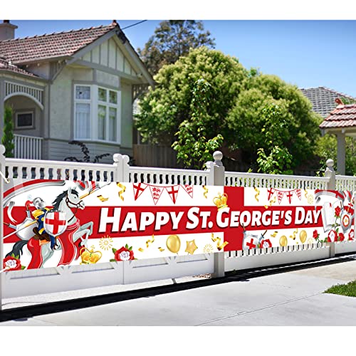DPKOW Happy St. Georges Day Banner Decorations Long Fabric England National Day Banner Red White St George Flag Backdrop for Patriotic Themed Party Decorations 270 * 40cm