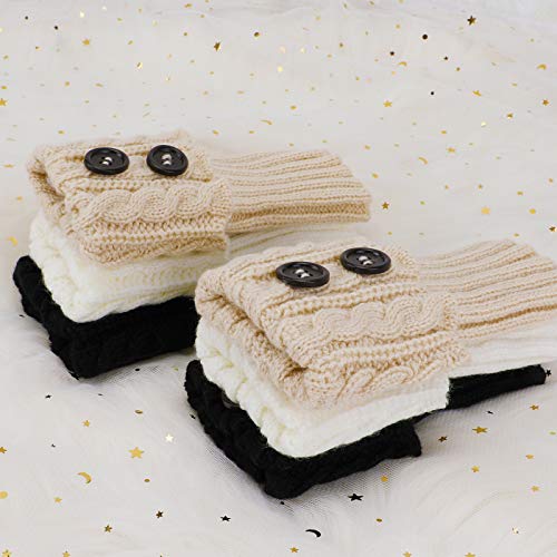 PHOGARY 3 Pairs Winter Warm Boot Cuffs for Women, Crochet Knitted Boot Socks for Girls Short Leg Warmers Boot Topper Socks Leg Cuffs Boot Warmers Gift (Black+ Beige+White)3