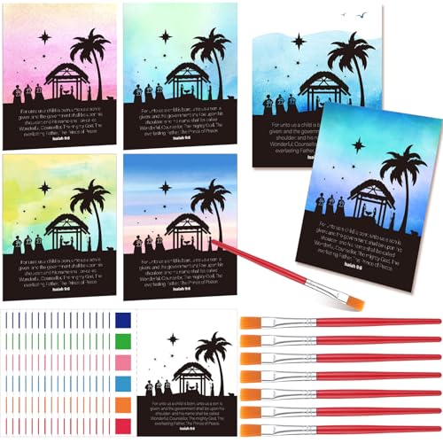 Tenceur Conjunto de 30 peças de papel para pintura de presépio de Natal com pincéis, arte cristã, bíblia, artesanato de Jesus para atividades de Natal faça você mesmo, lembrancinhas de festa de fim de