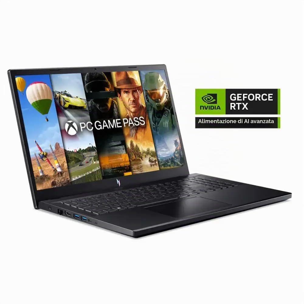 acer Nitro V Gaming Laptop, 15.6" FHD IPS Display, 144Hz, AMD Ryzen 5 7535HS, 6 core, GeForce RTX 4050, 16GB DDR5, 1TB SSD, Obsidian Black, Windows 11, BK, borsa per laptop, TWE Mouse Pad & Mouse