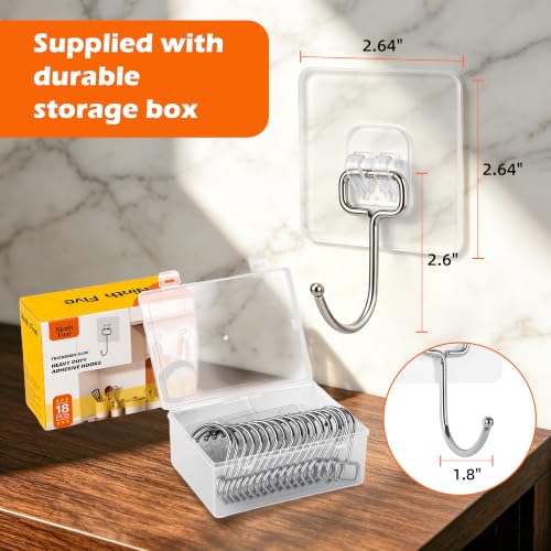 Image of 18 Pack Large Adhesive Wall Hooks for Hanging Heavy Duty 44Ib Ninth Five