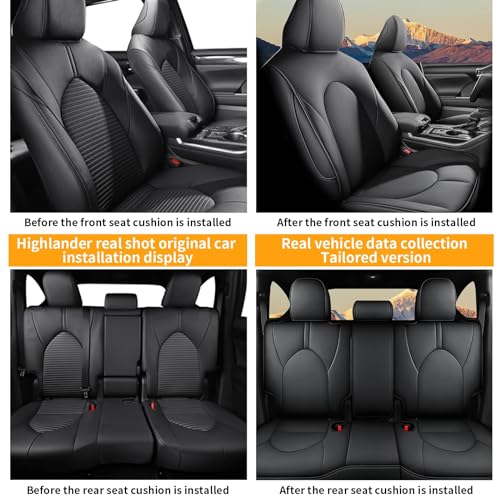 AOMSAZTO Custom Fit Seat Covers for Toyota Highlander 2020 2021 2022 2023 2024 2025 8 Passenger 3 Row Seat Protector Compatible Airbag Black (2020-2024 W/Second Row 40/60 Split)