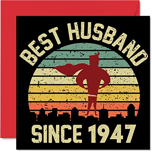 Tarjeta de 75 aniversario para marido de esposa Mejor marido desde 1947 I Love You Gifts Happy 75th Wedding Anniversary Cards for Partner 145 mm x 145 mm Tarjetas de felicitación para 75 aniversarios