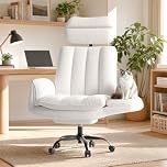 HOMRELEXA Big and Tall Office Chair, Ergonomic Reclining Computer Desk Chair with Adjustable Armrests & Foot Rest, Plush Teddy Fleece Wide Seat Heavy Duty Gaming Chair, White