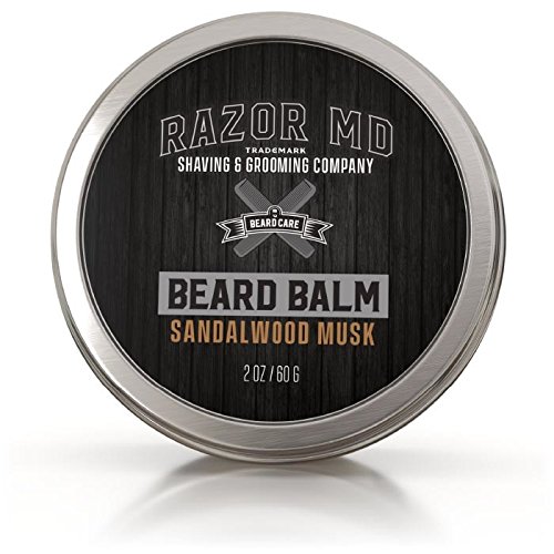 RAZOR MD Sandalwood Musk Beard Balm for Men, Shapes Tames Smooths and Softens, Non-Greasy Finish, Creulty Free and Natural 2oz