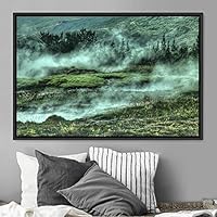 Framed Canvas Wall Art Foggy Mountains Aerial Cool Multicolor Nature Photography Realism Relax/Calm Rustic Wilderness - 16x24 inches