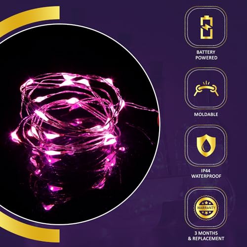 Image of Lexton Cork Light | Bottle Light | Copper String Light | Cork String Light for Room Decor, Birthdays, Party, Diwali (Pink Color Pack of 2) Includes Additional 3 Button Cells for Extended Use