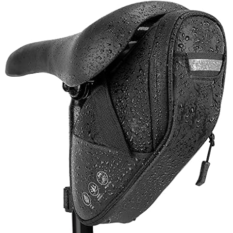 WOTOW Reflective Bike Saddle Bag, 1.2 L Waterproof Under Seat Bicycle Pack Tool Accessories Storage Pouch Cycling Wedge Bag With Inner Pocket Taillight Hook Loop for Mountain Road Bike Night Riding Cover