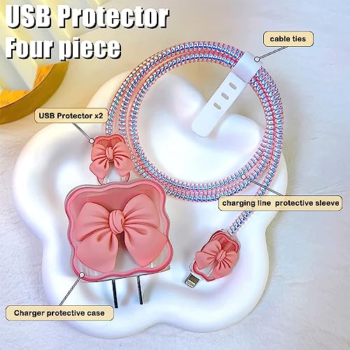 Image of iPhone Charger Case,Accessories,Protective Case for 18W 20W iPhone 14 13 12 11 Pro Max Fast Charging Cable Adapter Charger, Cute Lightning Data Cable Case for iPhone Charger,(Pink Bow)