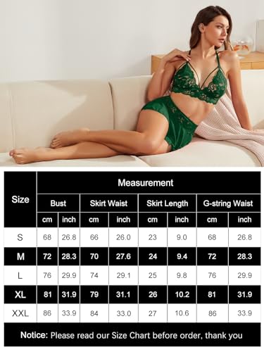 Image of CRIPOM Sexy Lingerie for Women Naughty 3 Piece Lace Bralette, Mini Skirt with G-String Crotchless Lingerie Outfits