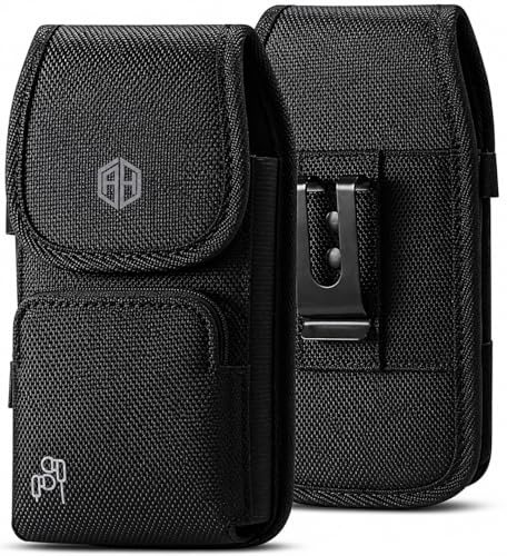 AH Military Grade Case w/Storage Pocket, Compatible w/iPhone 12 Pro Max iPhone 8 Plus,7 Plus iPhone16 Plus 16 Pro Cell Phone Nylon Belt Holster Carrying Bag Fits Phone w/Thick CASE (Large)