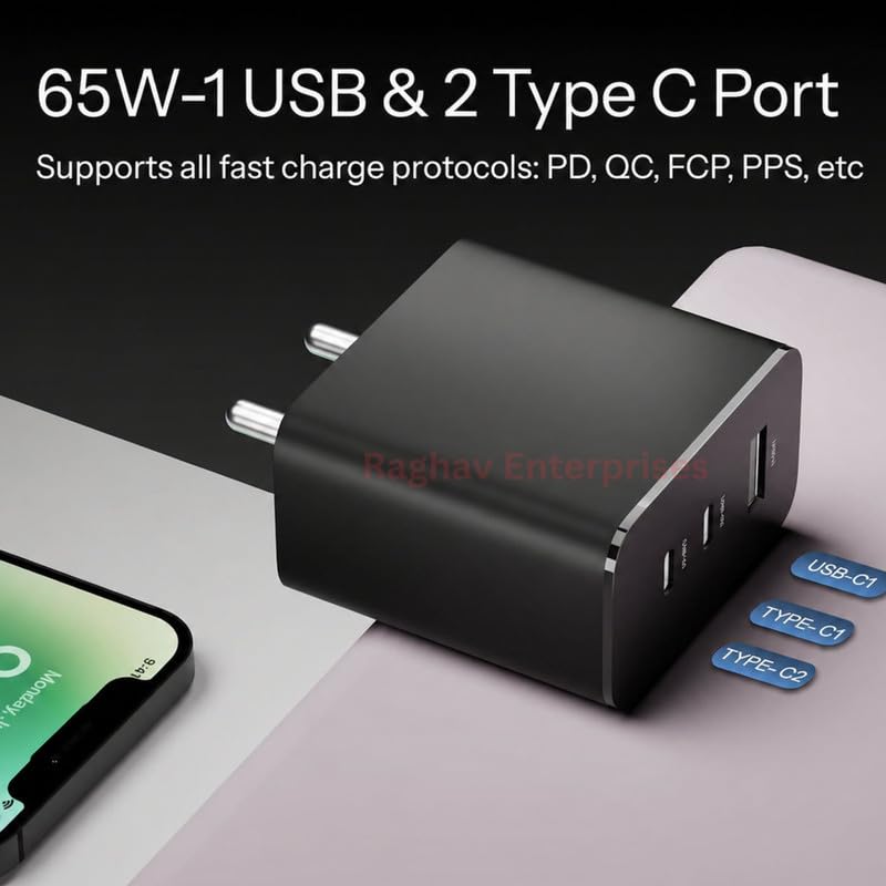 Image of Original 65W Type C PPS Charging Adapter Compatible with Nothing Phone 4 /3 /3a /3a Pro /2 /2a /2a Plus /1 | CMF Phone 2 Pro /a /Pixel 10 /9a /S25 Edge /Buds /Ear Stick Fast Power USB C Rapidly Charge OP Black