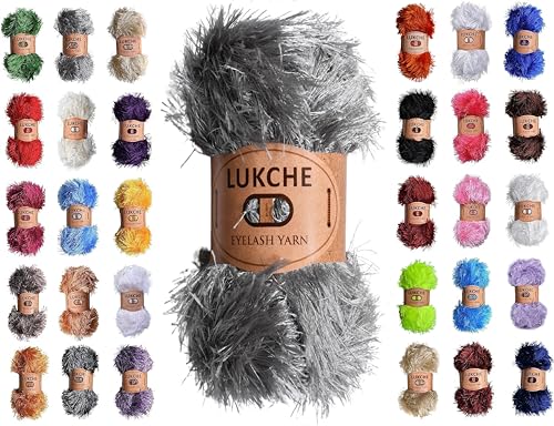 Image of Eyelash Fun Fur Yarn Premium 100% Polyester 164 Yds (150 Mt), 3.53 Oz (100 Gr) Colorful Crochet Yarn Dıy Hand Knitting. (Gray, 1 Skein)