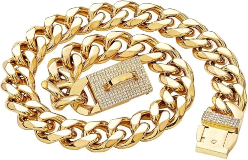 Close-up of BONOLIO gold plated Cuban chain dog collar