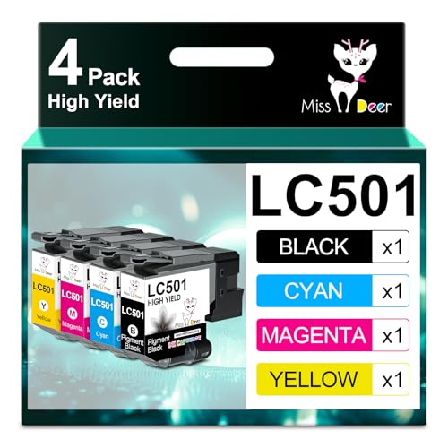 Image of LC501 Ink Cartridges Combo Pack Compatible Replacement for Brother LC501 LC 501XL Ink Cartridges, Work for Brother MFC-J1260DW MFC-J1360DW MFC-J1410DW Printers 4-Pack(Black, Cyan, Magenta, Yellow)
