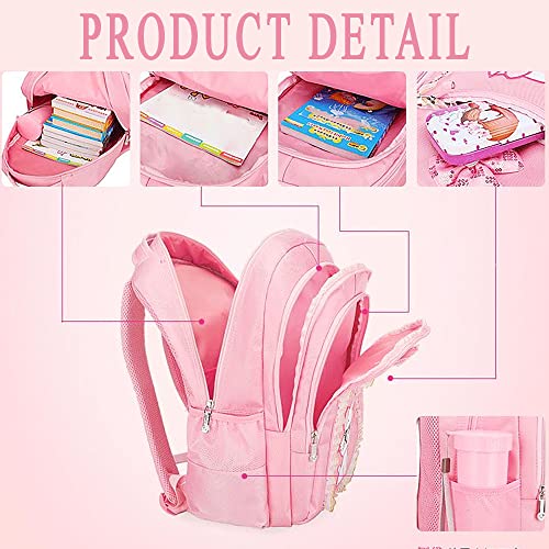Girl's Cat Printed School Bookbag Primary Students Backpack, Pink, Large4