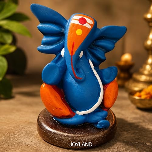 Image of JOY LAND Blue Ganesha Idol | Resin & Marble Dust Ganpati Murti for Home, Office & Car Dashboard | 3.5 Inch