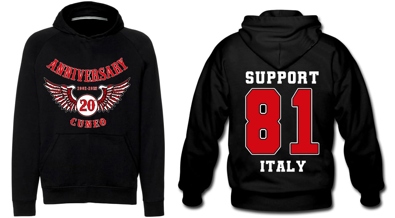 Generico Men's Sweatshirt Support Black Print Front 20th Anniversary with Retro Support 81 Italy Wedge