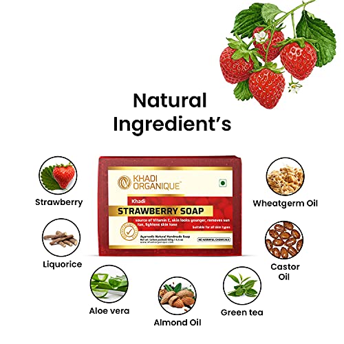 Image of Khadi Organique Handmade Strawberry Soap With Essential Oil Pack Of 3